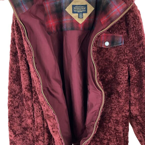 Pendleton Burgundy Zip Front Fleece Teddy Jacket Women's Size Medium - Picture 5 of 8